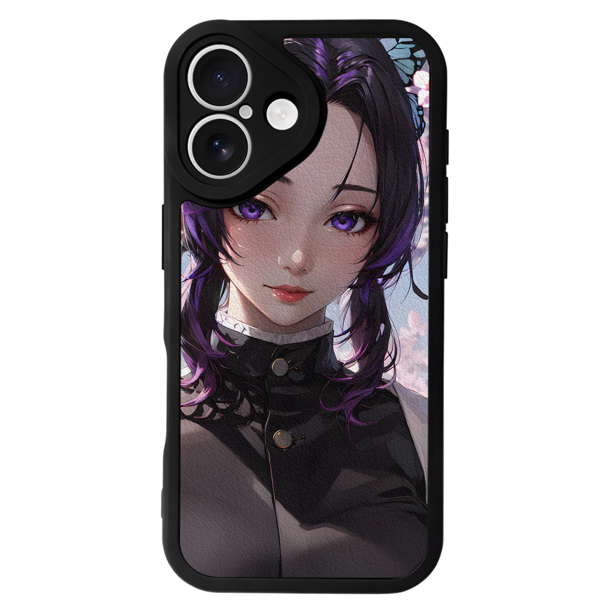 （画像用） 鬼滅の刃（きめつのやいば）蟲柱-胡蝶 しのぶ／こちょう しのぶ Kochou Shinobu 【iPhone 16シリーズ対応】シリコンスマホケース（レザー調） 材質：シリコン